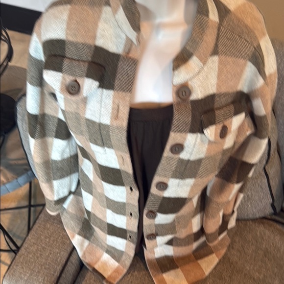 field flower Jackets & Blazers - Plaid Women's Jacket in Brown and Cream
